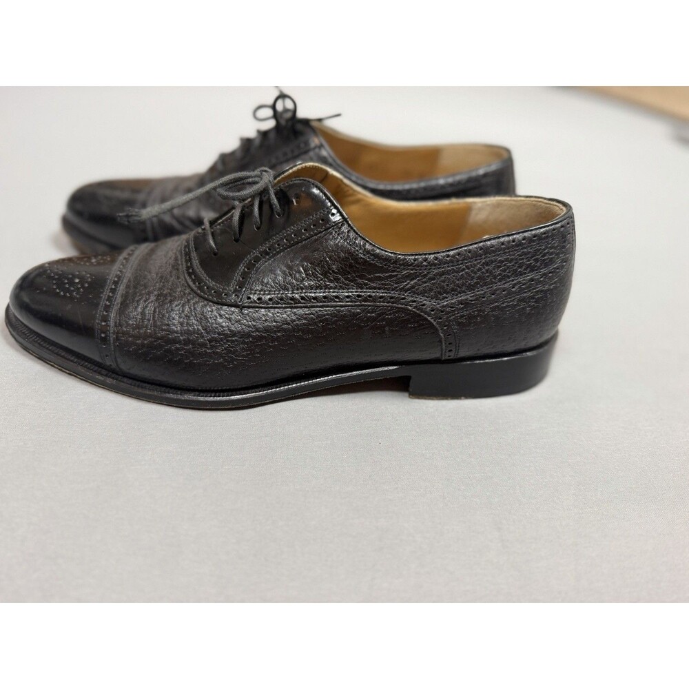 Johnston & Murphy Black Leather Toe Wingtip Oxford Shoes Made in Italy 9.5 M - Picture 3 of 14